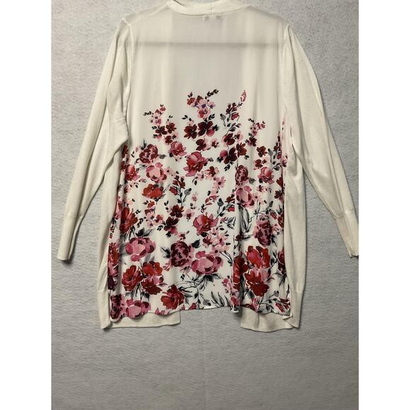 Croft & Barrow Cardigan Womens Large White Floral Back Lightweight Open Front - Picture 5 of 5